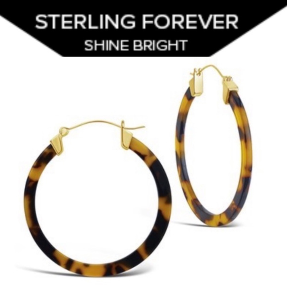 Sterling Forever 50mm Tortoise Hoop Earrings